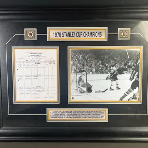 Framed Boston Bruins 1970 Stanley Cup Champions Collage With Score Sheet, Photo, 24x34 Inches