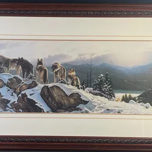 Pierce 1991 Wolves in Snow Framed Print, Approx. 26" x 44"