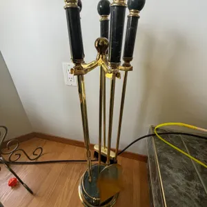 Brass and Green Marble Fireplace Tool Set