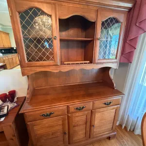 Wood Hutch With Leaded Glass Doors