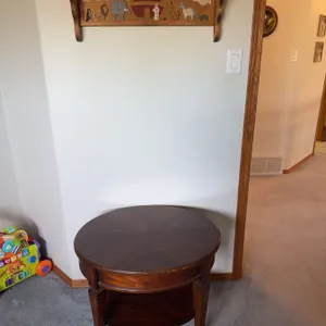 Wooden End Table and Noah's Ark Wall Shelf