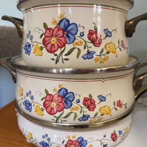 Floral Enamel Pots and ChefsMate Pan