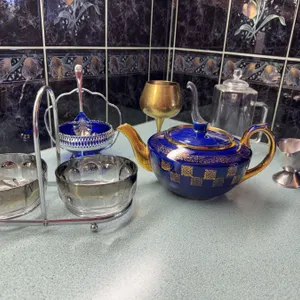 Crown Devon Sutherland Cobalt Teapot & Glassware Set