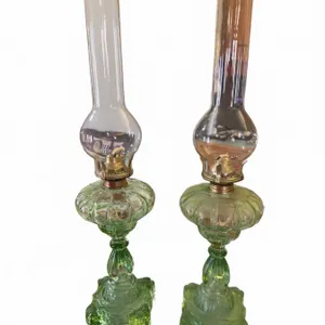 Green Pressed Glass Oil Lamps