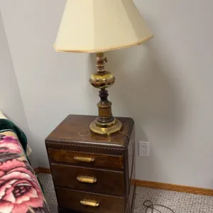 Wood Nightstand With Brass Table Lamp