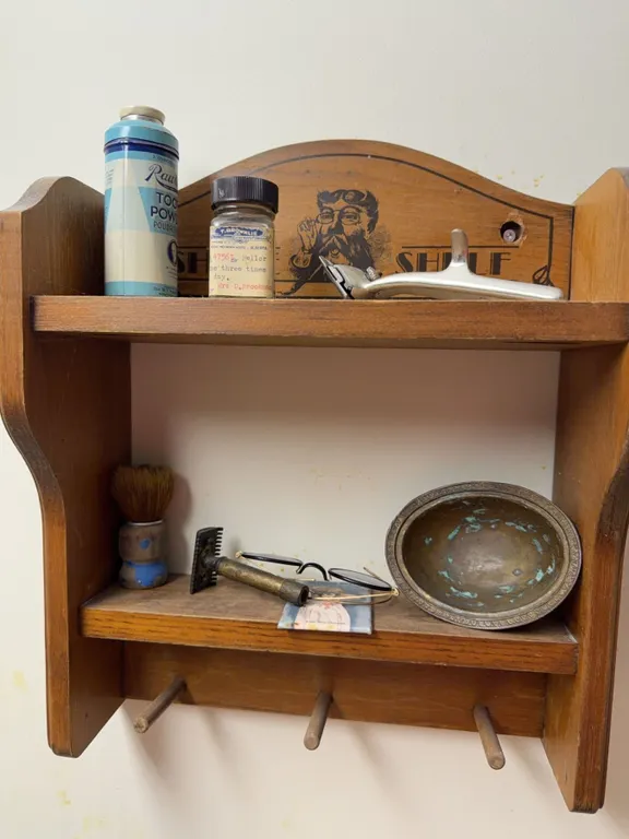 Barber Shave Shelf With Vintage Grooming Items