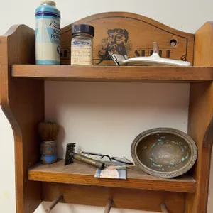 Barber Shave Shelf With Vintage Grooming Items