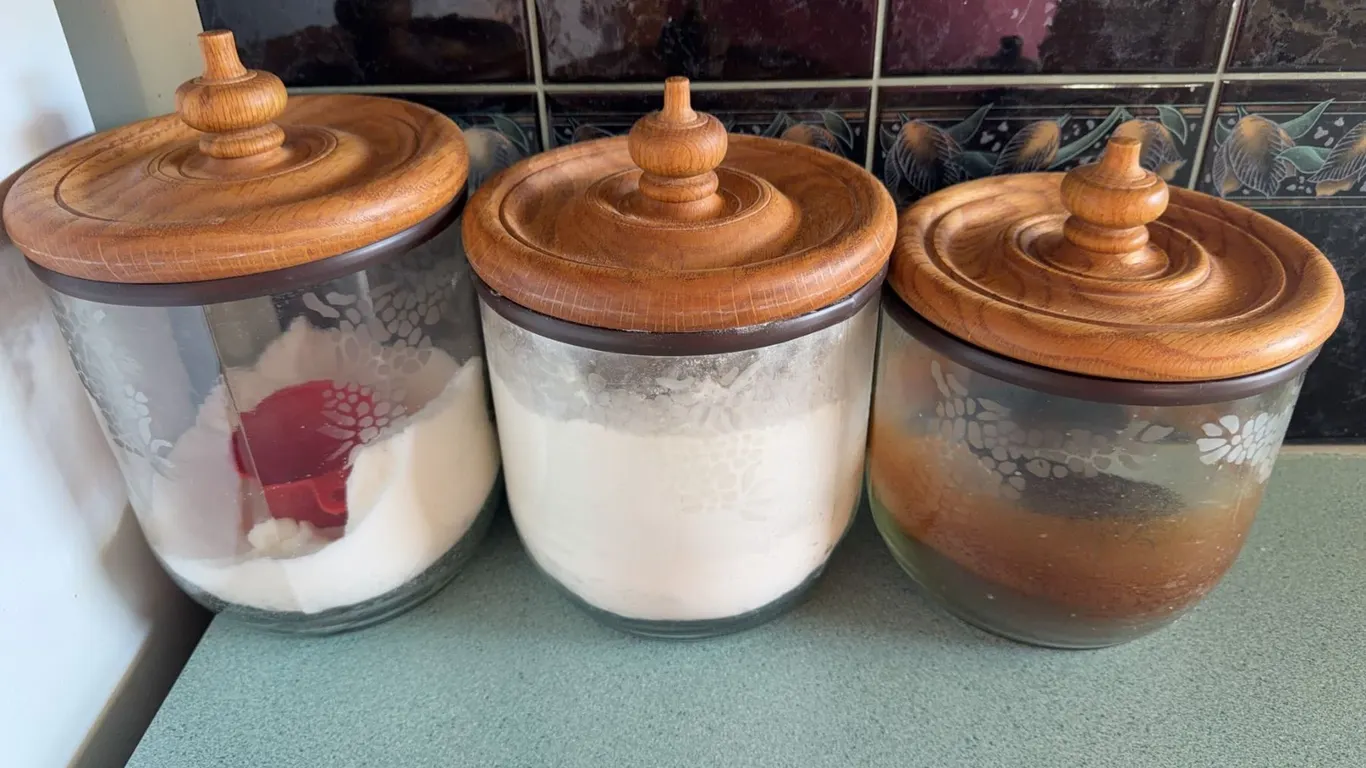 3 Glass Canisters With Wood Lids