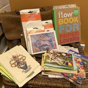 Paper craft supplies, cardstock, artwork,