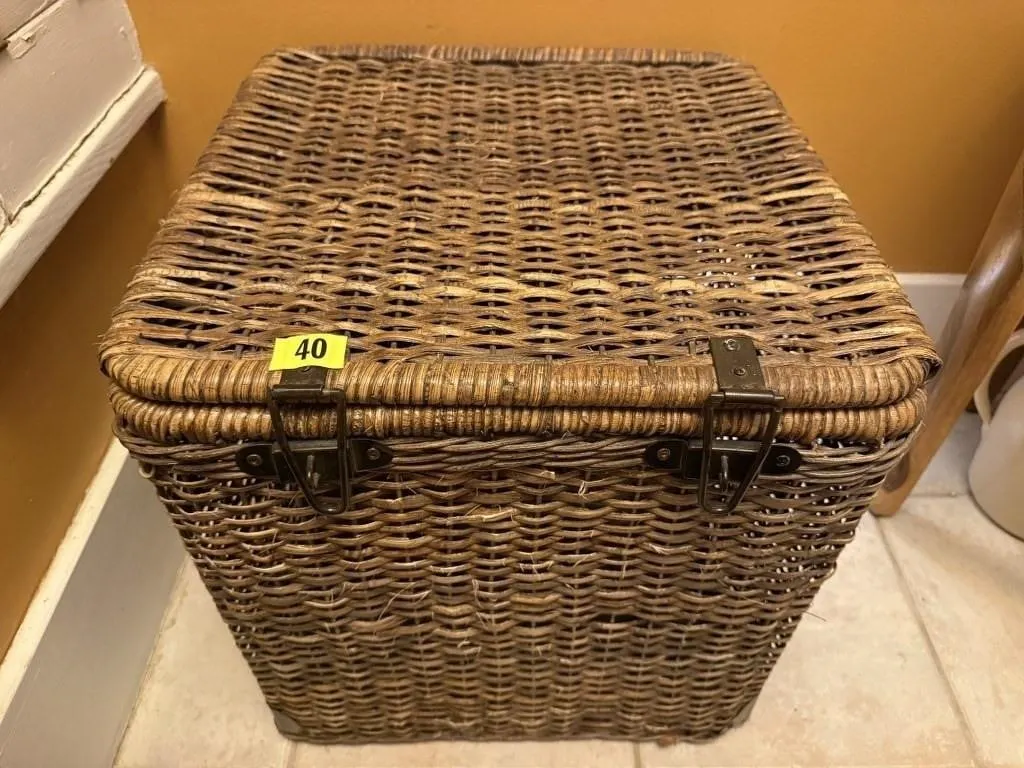 Wicker storage basket, blanket included