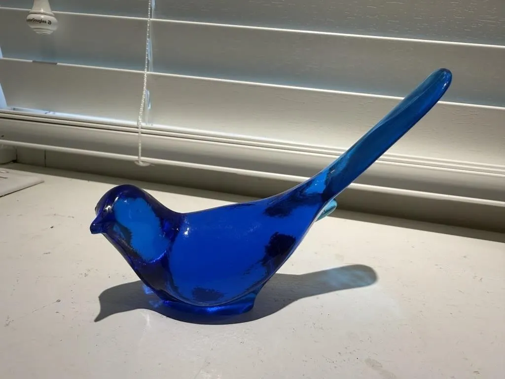 Blue blown glass bird