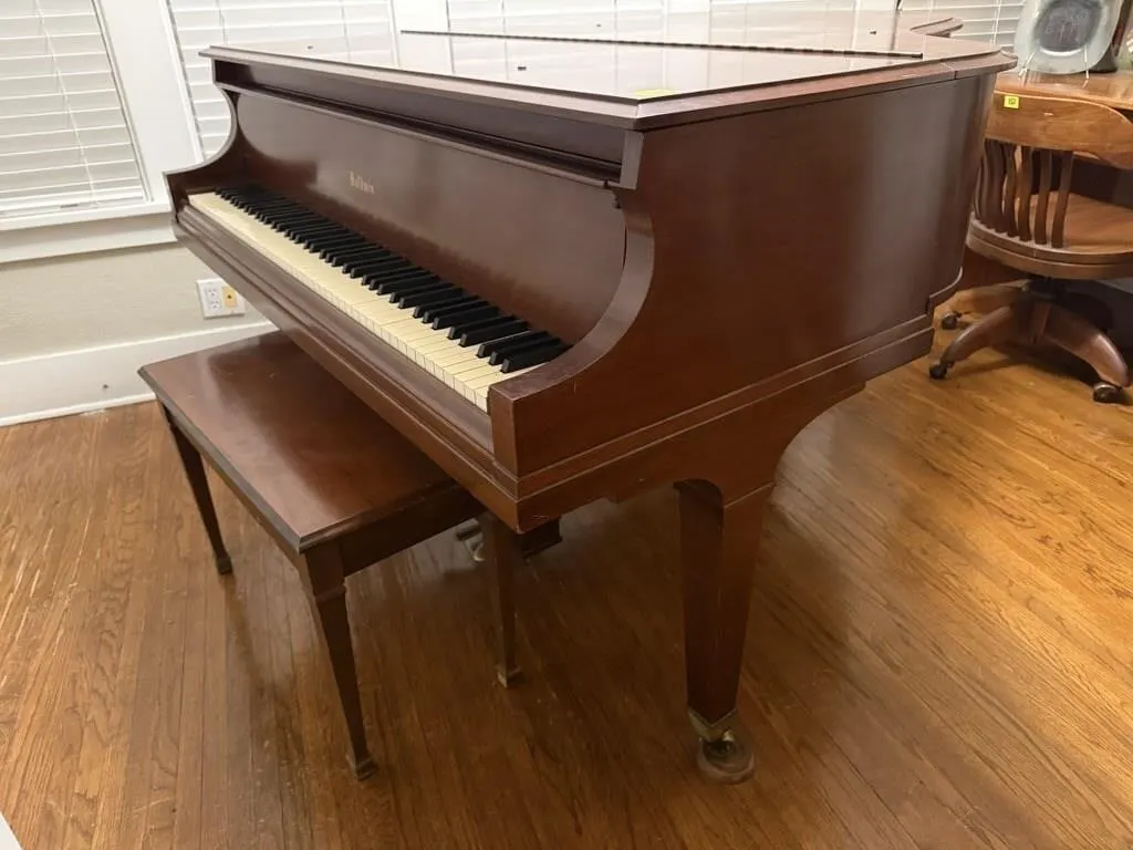 Baldwin baby grand piano, bench