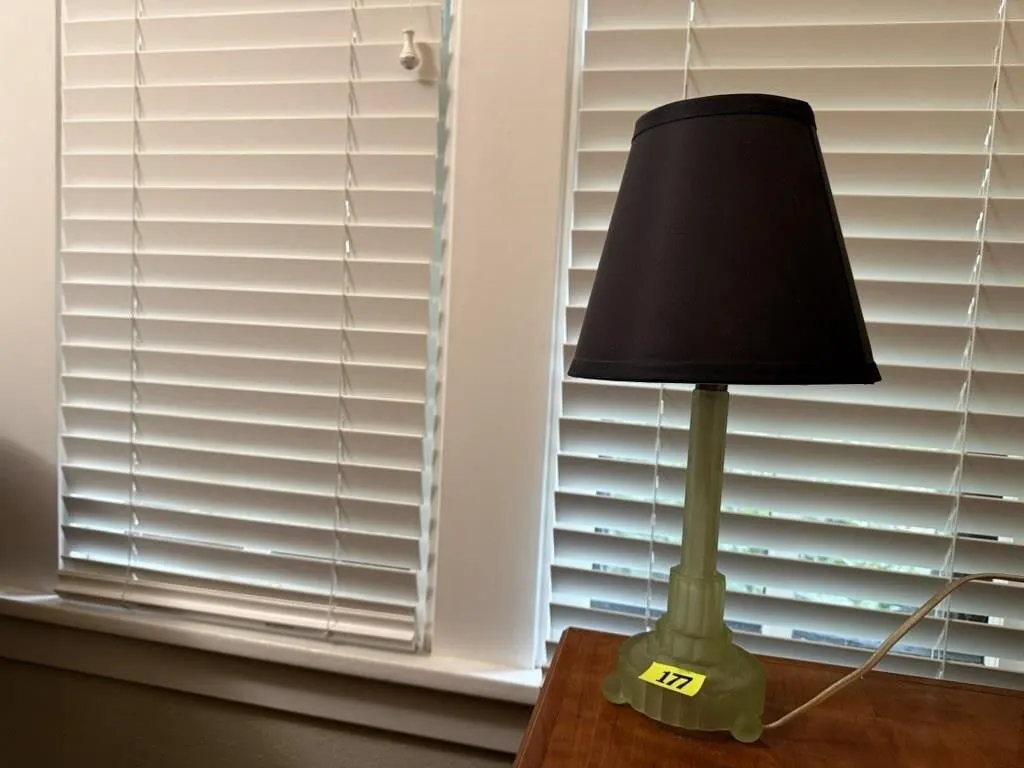 Antique green glass table lamp