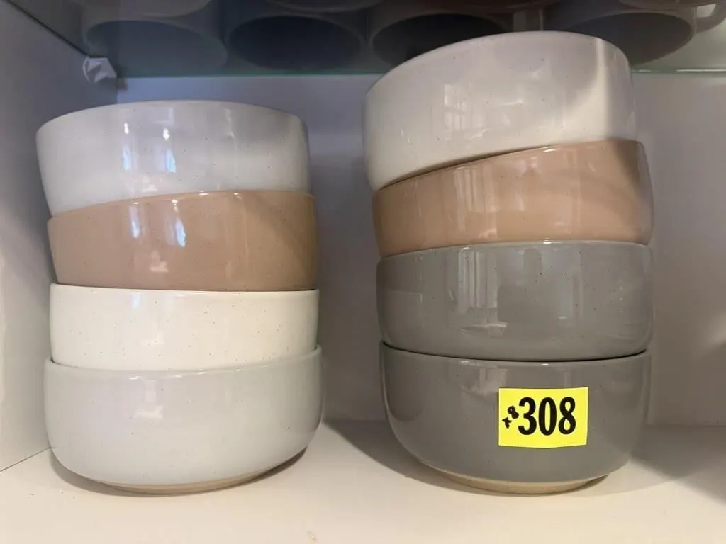 Neutral colored stoneware bowls (8)