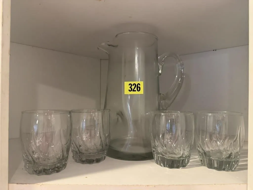 Beverage pitcher, juice glasses