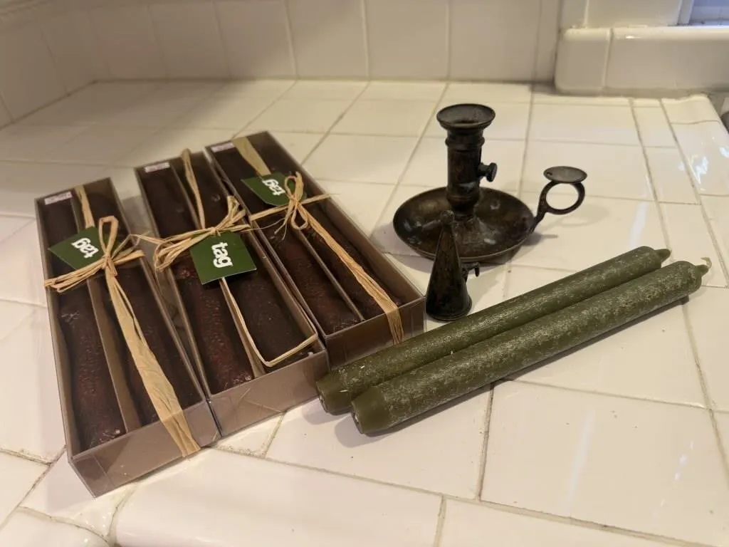 NEW taper candles, brass candlestick