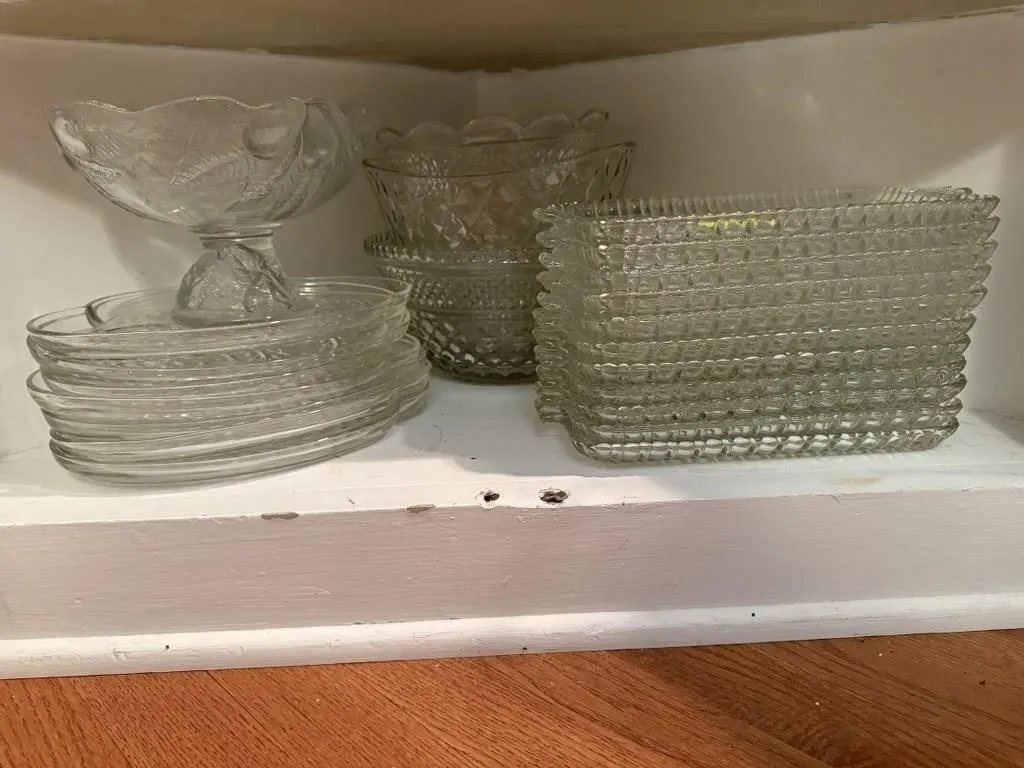 Assorted glassware, snack plates, serving bowls