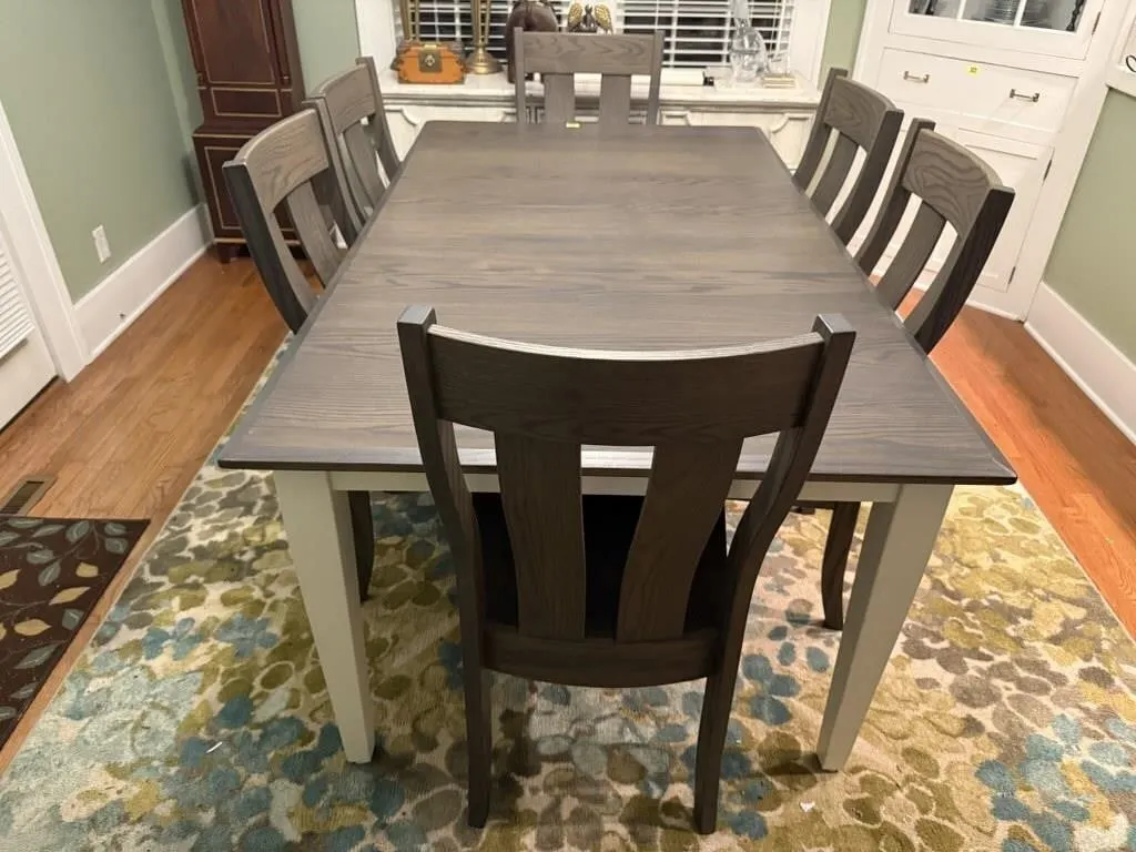 Dining table, chairs (6)
