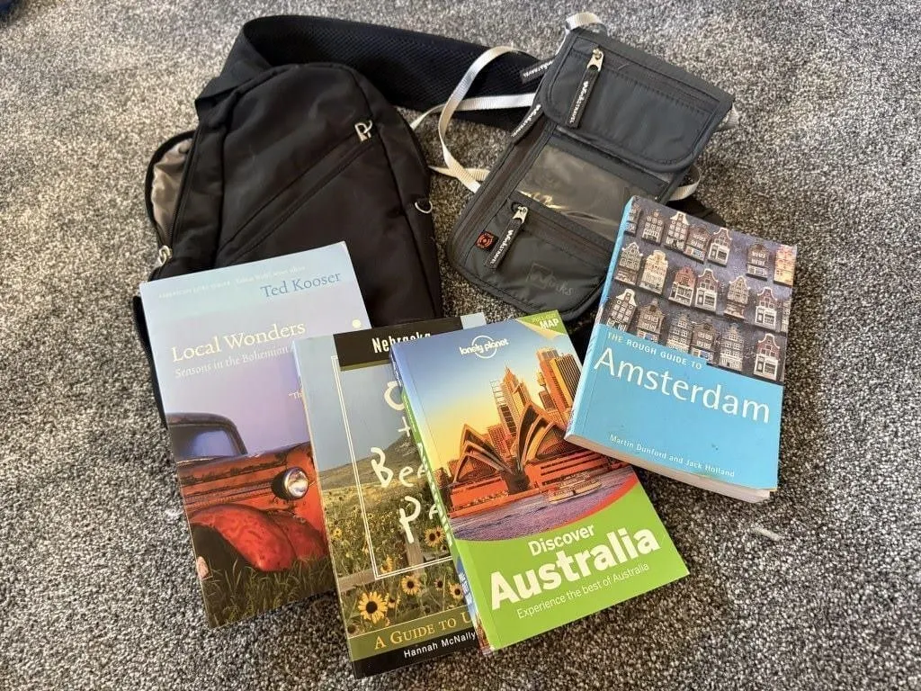 Travel bags, books