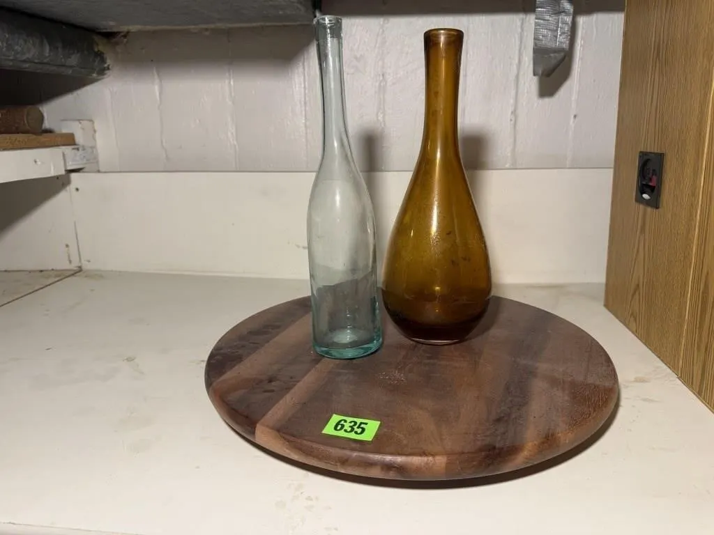 Wooden lazy susan, bottles