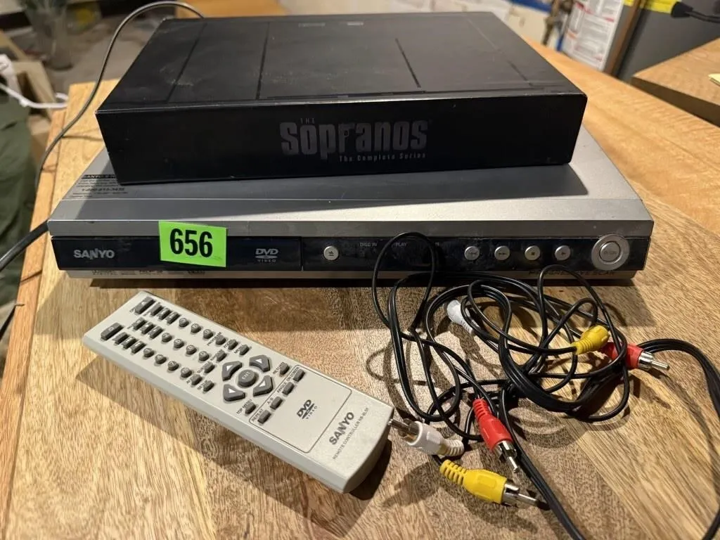 DVD player, Sopranos DVD boxed set, remote