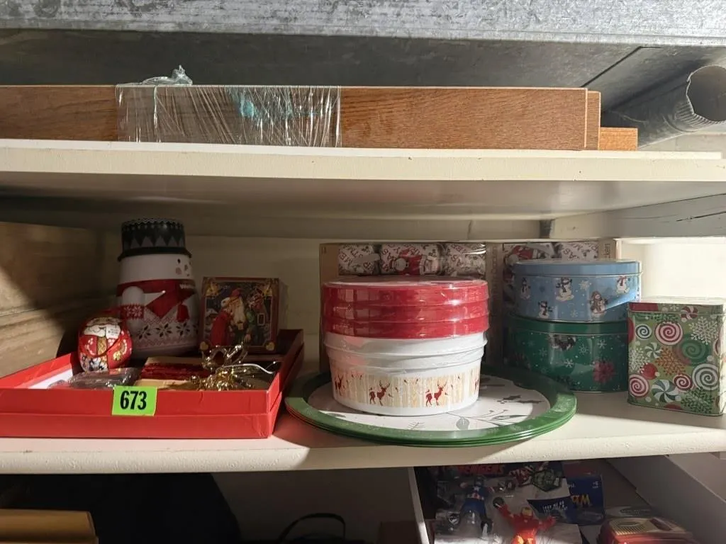Holiday decorations, tins, ornaments