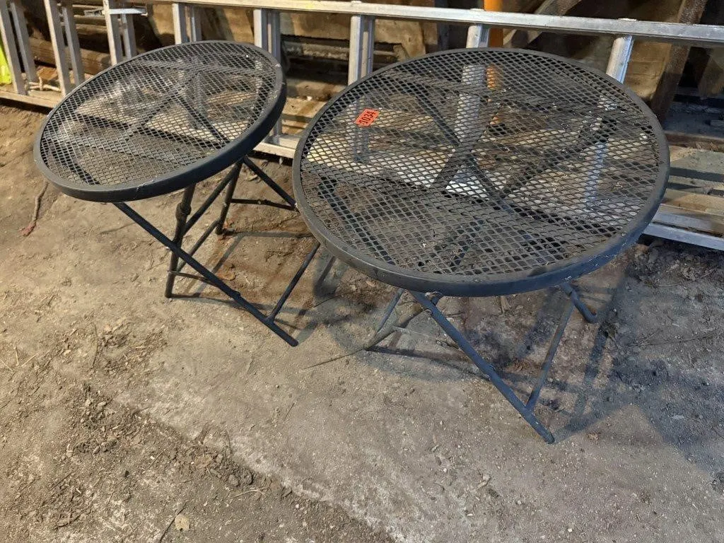 Round metal folding patio tables (2)