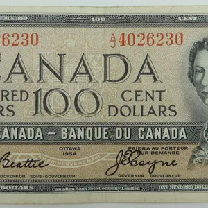 #3 1954 $100 Canadian Dollar Bill Queen Elizabeth