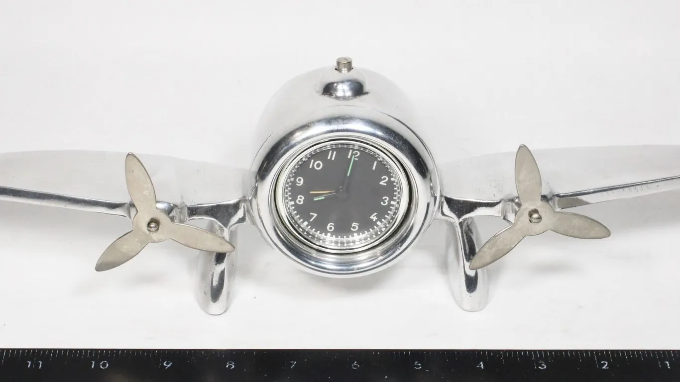 #286 1900's Metal Spinning Propeller Plane Clock