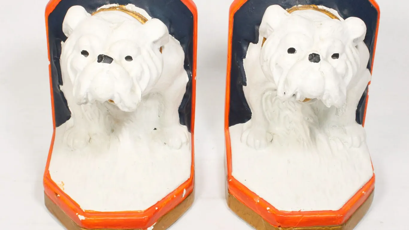 #293 Mid 1900's Chalkware Bulldog Bookend Pair