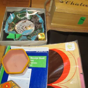 BOX C/W ROCKS, PAINT, ETC