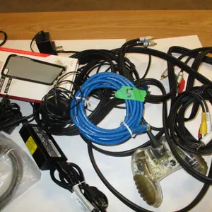 BOX C/W CHARGERS, STEREO CABLE, ETC