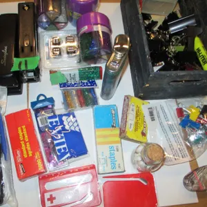 BOX C/W STAPLERS, GLITTER, ASSORTED OFFICE SUPPLIES, ETC