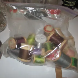 UNCLAIMED STORAGE:  BOX C/W JARS, ADHESIVE SPRAY, THREAD, ETC
