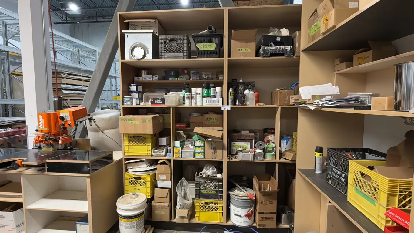 LARGE SHELVING UNIT AND CONTENTS- HARDWARE, PAINTS, ELECTRICAL COMPONENTS, PLUMBING COMPONENTS,