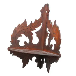 Vintage Carved Walnut Corner Shelf