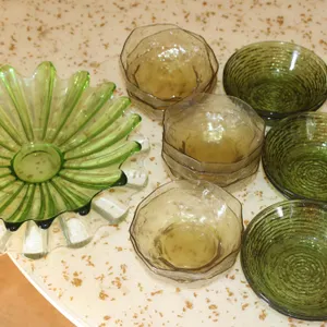 Green Glass Bowls & Platter