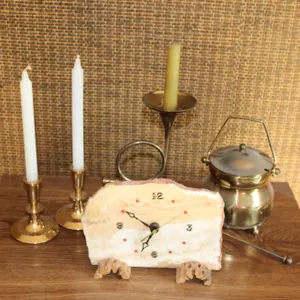 Stone Clock & Brass Decor