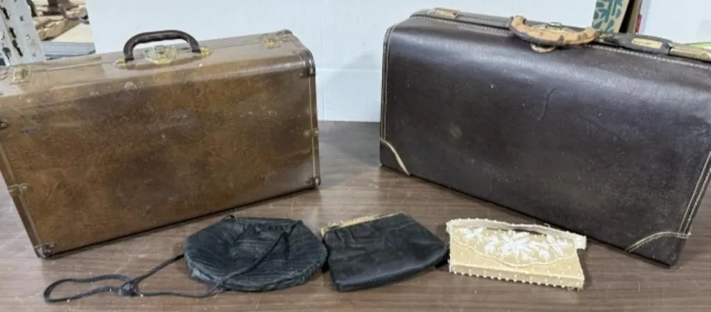 2 Vintage Suitcases, 3 Vintage Purses