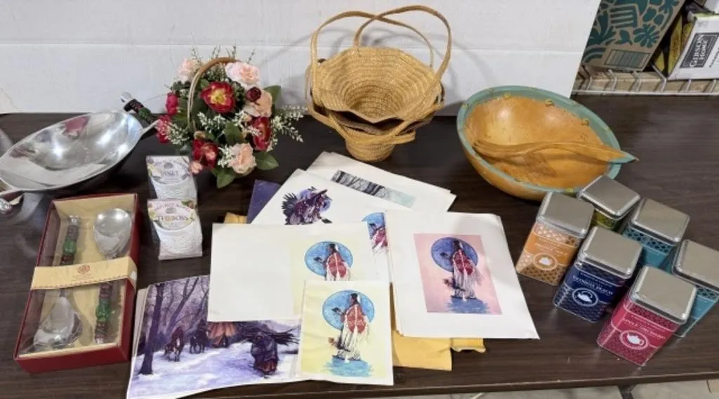Serving Set, Candles, Baskets, Artificial Plant,