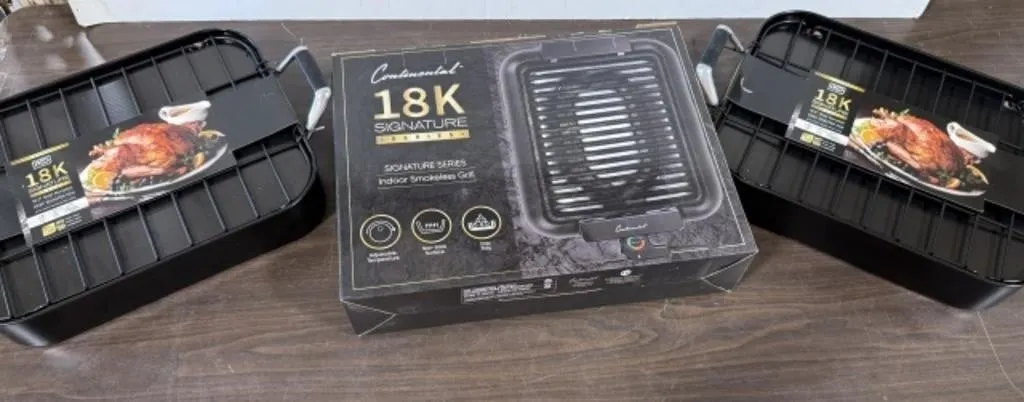 Indoor Smokeless Grill, 2 Deep Roaster Pans