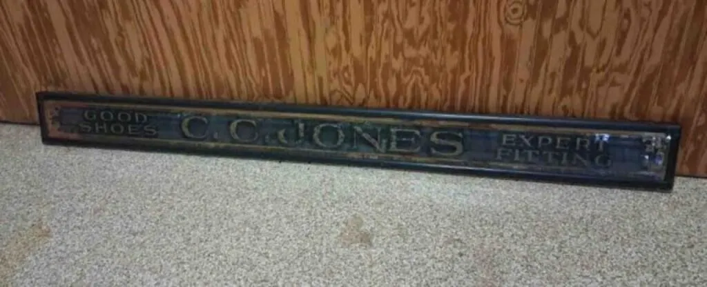 Antique Reverse Painted Vertical Trade Sign for