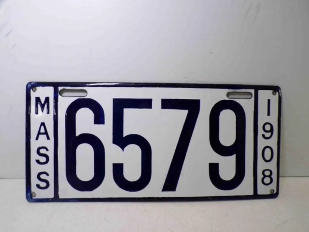 1908 Massachusetts Porcelain License Plate White