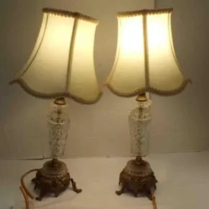 Pair of Vintage Cut-Glass & Brass Table Lamps
