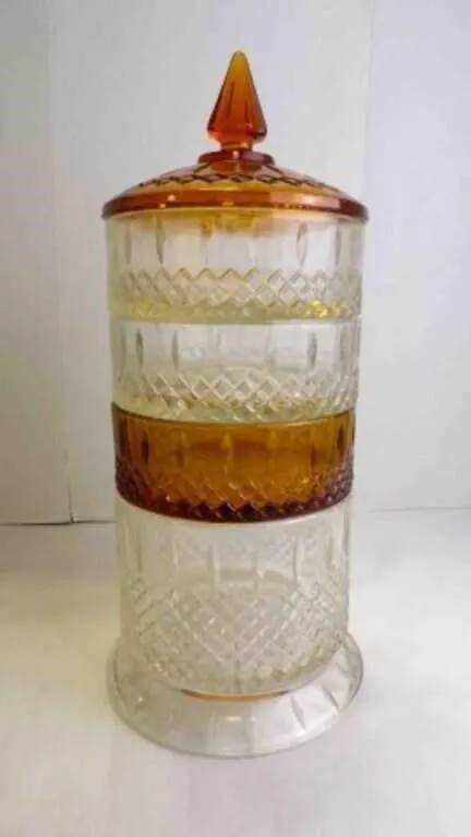 Vintage 3-Tier Stacking Apothecary Candy Jar w/Lid