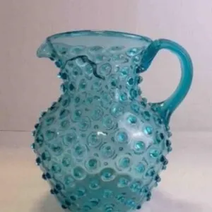 Vintage Aqua Blue "Hobnail" Glass Pitcher w/Handle
