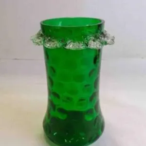 Vintage Emerald Inverted Thumbprint Glass Vase