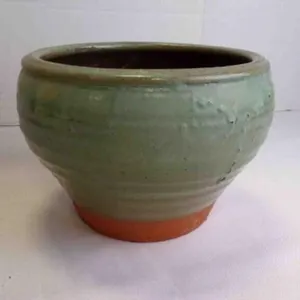 Fluted Sage Green & Orange Ceramic Planter Pot