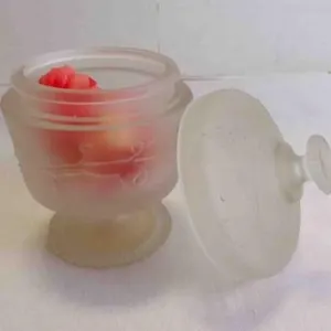 Vintage AVON Frosted Satin Pedestal Glass Jar w/