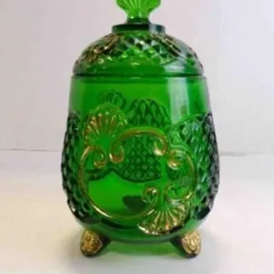 Vintage "Croesus" Emerald Green Sugar Bowl w/Lid